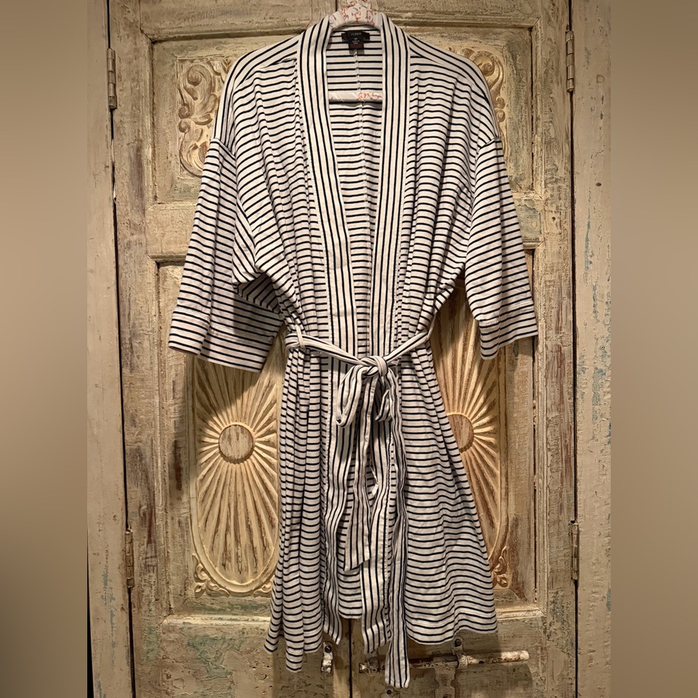 EUC J.Crew Dreamy Cotton Robe in Stripe /Navy and White, 3X/
